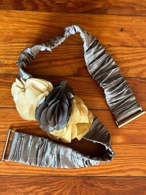 Vintage Floral Sash Belt - Grey/Mustard/Cream - Bridal or Maternity